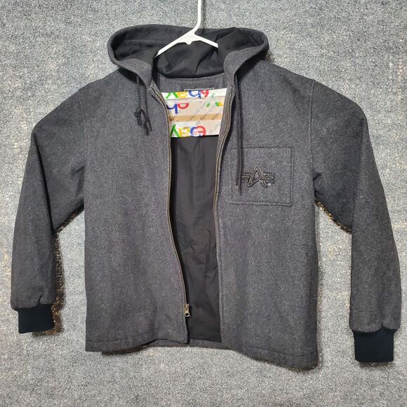 Alpha Industries Jacket Mens Small Gray Black Wool Blend Outdoor Classic Grunge - Picture 4 of 11